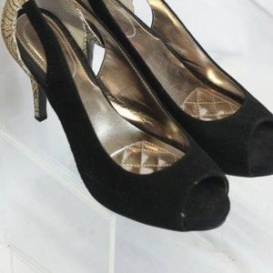 Alfani Step n' Flex Black Open-Toe Shoes with 4" Glitter Heel Size 8.5